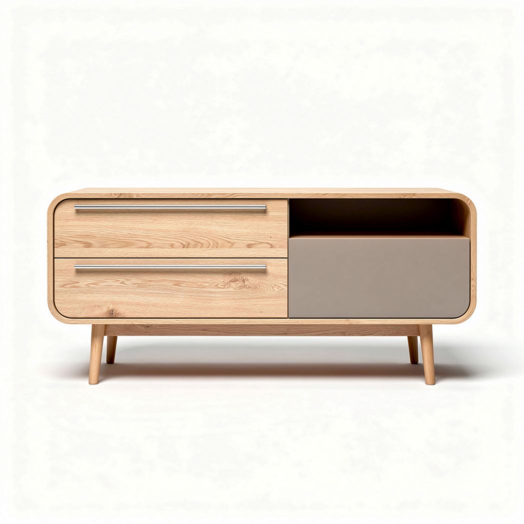 Salontafel van hout met 2 lades en open vak 120 x 40 x 50cm