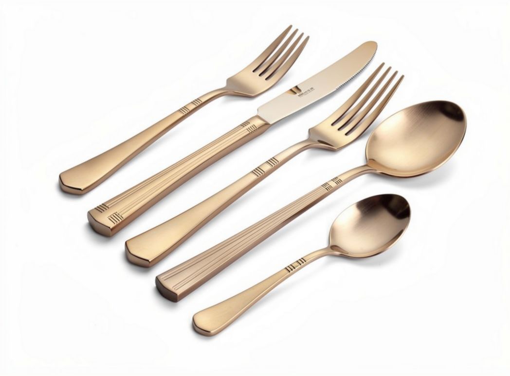 Gouden roestvrijstalen bestekset voor zes personen 25 x 5 x 2cm