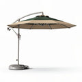 Hangende parasol groen en beige met een diameter van 300 cm en verstelbare arm