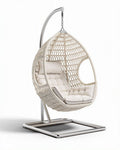 Hangstoel van kunststof met standaard en kussens in wit 90 x 90 x 130cm