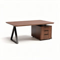 Houten bureau met lade en metalen onderstel 150 x 75 x 75cm bruin zwart
