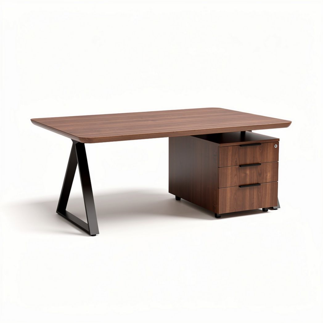 Houten bureau met lade en metalen onderstel 150 x 75 x 75cm bruin zwart