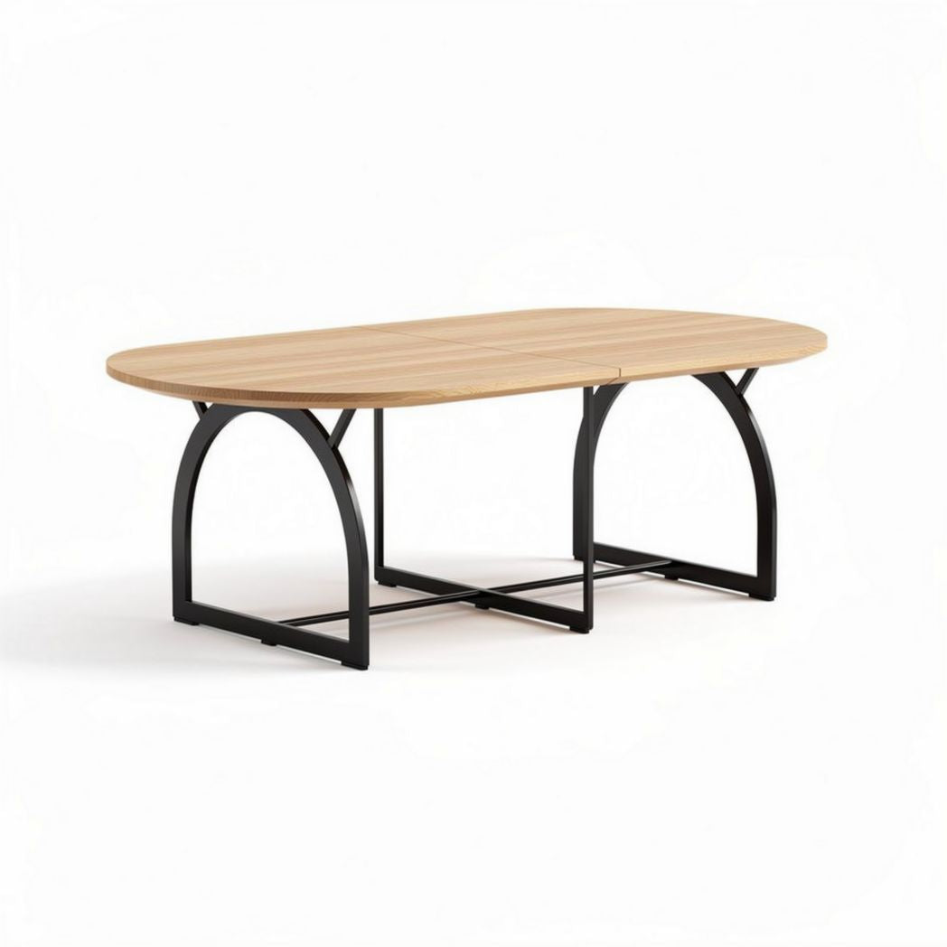Eettafel van hout met metalen onderstel 200 x 100 x 75 cm lichte houtkleur