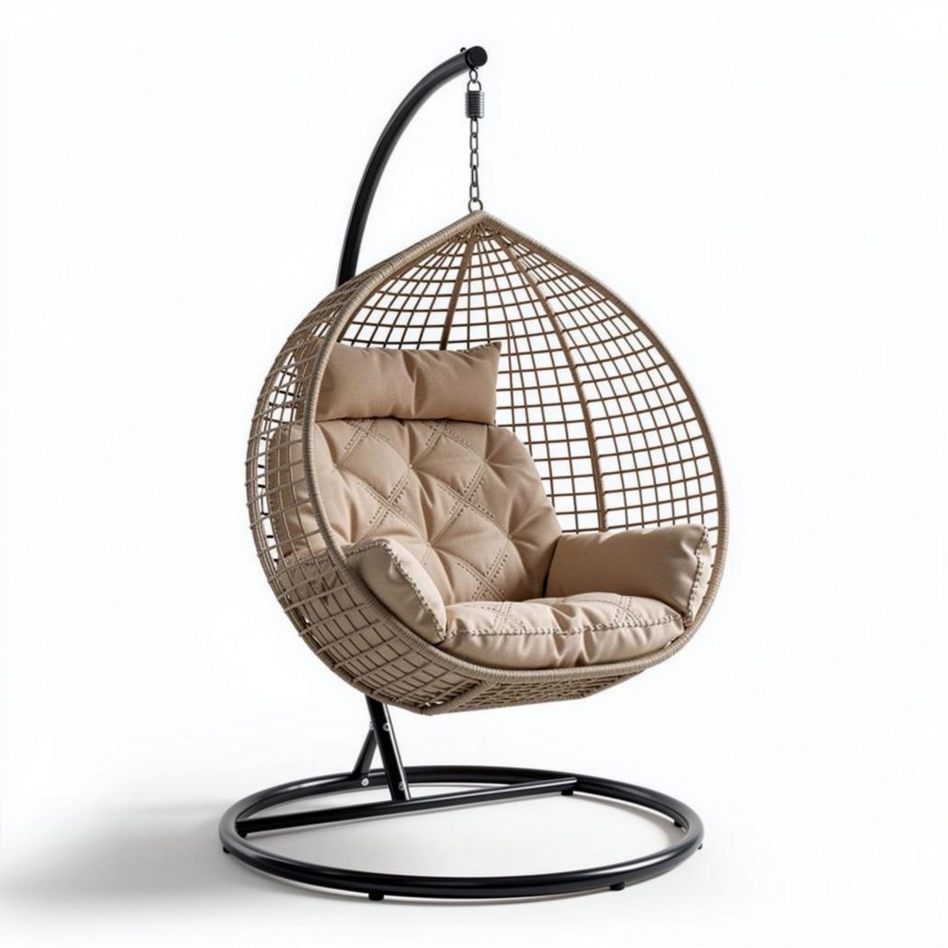 Hangstoel van wicker met kussen in beige 80 x 80 x 120cm