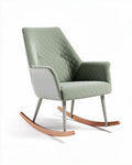 Schommelstoel met lichtgroene stof en houten rockers 80 x 70 x 100cm
