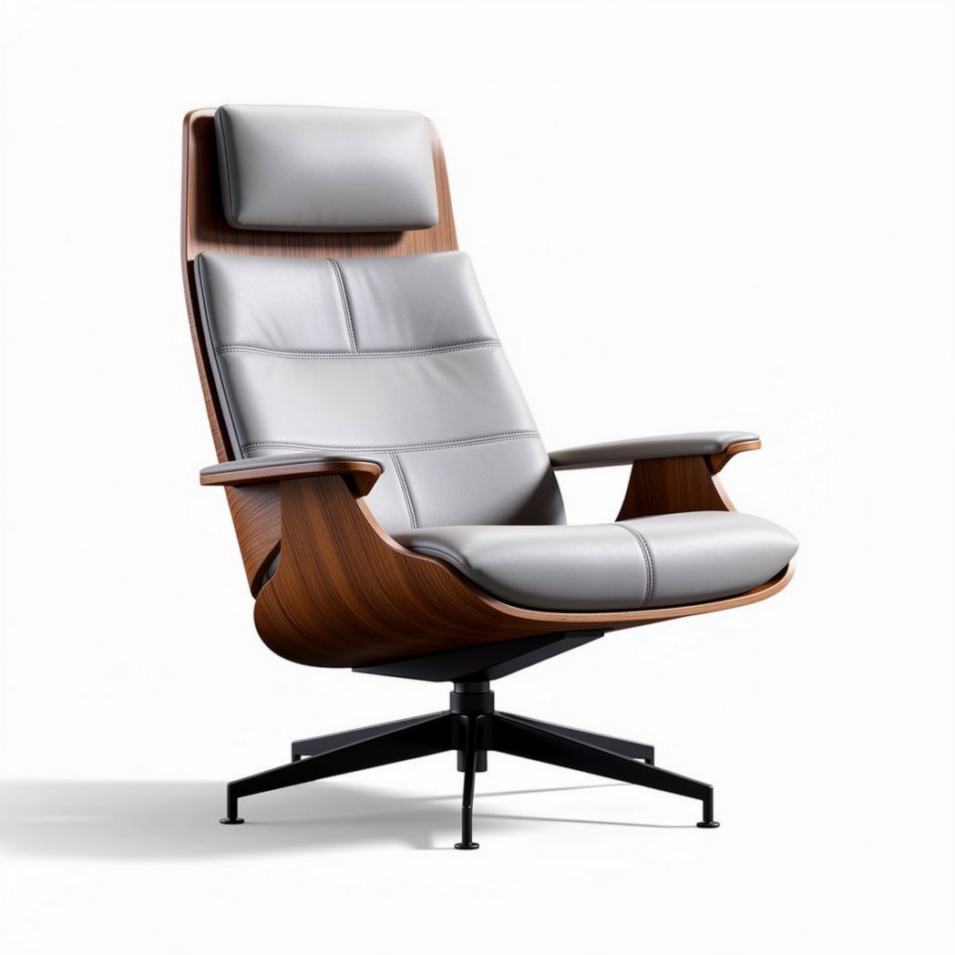 Luxe leren fauteuil met houten frame en verstelbare rugleuning 60 x 80 x 100cm
