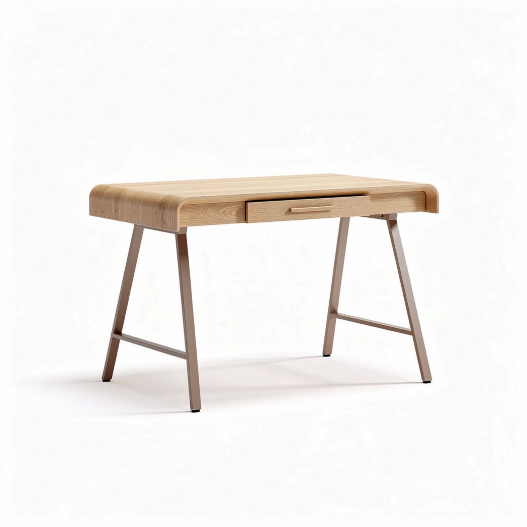 Houten bureau met metalen poten en lade 120 x 60 x 75cm beige