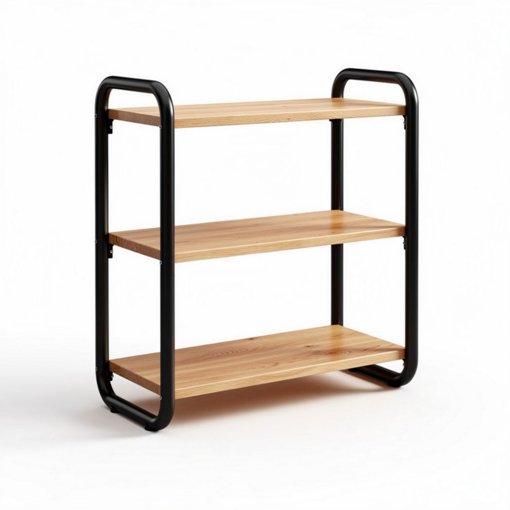 Houten rek met drie planken en metalen zwart frame 80 x 30 x 100cm